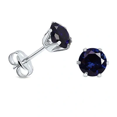 Image de Miore Boucles d&#039;Oreilles pour Femmes Clous en Or Blanc 9 Carat /375 avec Pierre Précieuse ronde Rubis rouge/Saphir bleu/Émeraude vert/Zircone, Bijoux (bleu)
