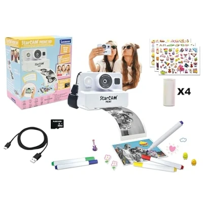Image de Lexibook, StarCAM Print HD, Appareil Photo avec imprimante instantanée, Fonctions Photo, vidéo, Selfie, Musique, Jeux, Kit de customisation et Carte SD 32Go Inclus, Blanc, DJ160