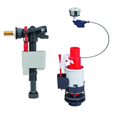 Image de Wirquin 10723598 chasse d&#039;eau wc complète mécanisme double MW2 &amp; robinet flotteur à alimentation Doblo, gris et rouge