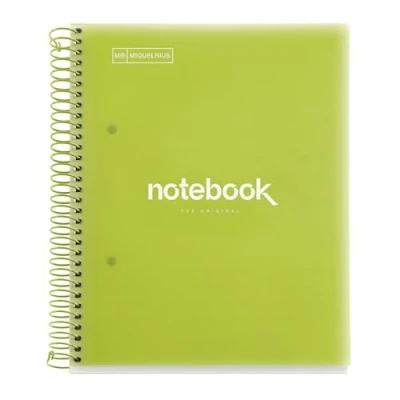 Image de Miquelrius Carnet de notes A5 Emotions, 5 bandes couleur, 120 feuilles lignées 7 mm, papier 90 g/m², 2 trous, couverture polypropylène, couleur vert lime