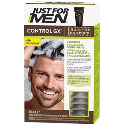 Image de Just For Men Control GX, Shampooing Et Colorante Pour Cheveux Blancs Hommes, Avec De L&#039;Huile Noix Coco L&#039;Aloe Vera, Tous Les Nuances, 118 ml