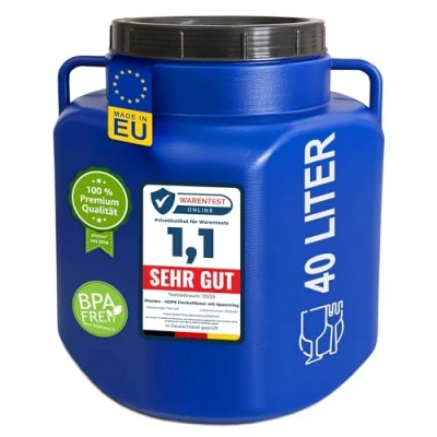 Image de plasteo® tonneau rectangulaire à col large de 40 litres, bleu, convient un usage alimentaire et sans BPA, universel, avec couvercle couvercle, eau, récupérateur d&#039;eau pluie