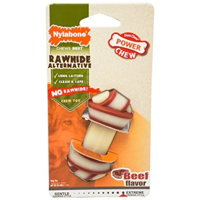 Image de Nylabone Alternative au cuir brut, jouet à mâcher qui ne laisse aucun dégâts, os noué, arôme bœuf, pour les petits Chiens (jusqu’à 11 kg), mâchouillage puissant/extrême