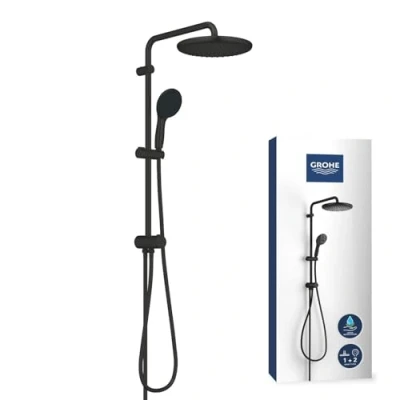 Image de GROHE Vitalio Start System 250 Colonne de Douche avec Inverseur Manuel, Tête Ronde 25cm 2 jets, Douchette 11cm Flexible 1.5m, Economie d&#039;Eau, Noir Mat, 266802431