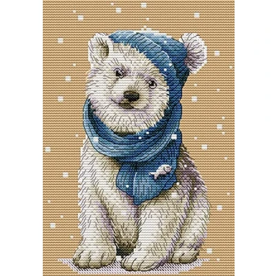 Image de Awesocrafts Point de Croix Kit Complet Estampé, Ours blanc d&#039;hiver Estampillé 11CT 3 brins 24x34cm Broderie Imprimé