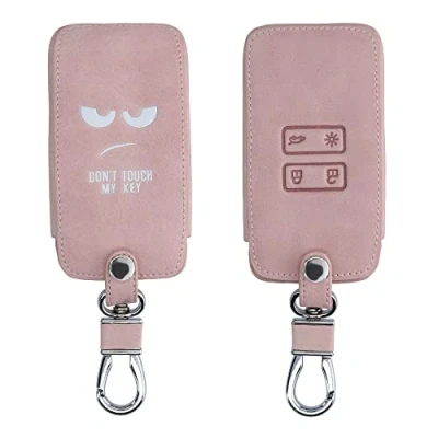 Image de kwmobile Accessoire Clé de Voiture Compatible avec Renault Smart Key 4 Bouton (Keyless Go Uniquement) Coque Protection en Simili Cuir Don&#039;t Touch My Blanc Or Rose