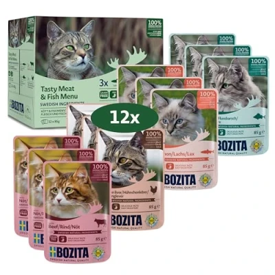 Image de Bozita Boîte multibox en gelée avec Poisson et Viande 12 x 85 g Nourriture Humide pour Chats dans Un Sachet Portion