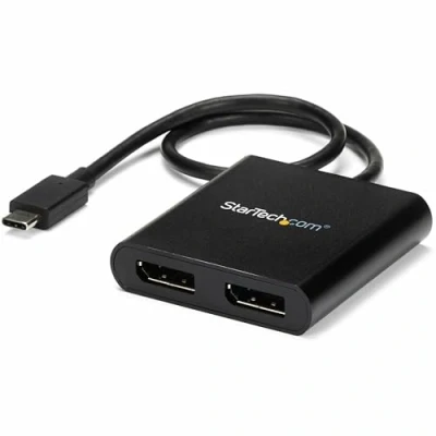 Image de StarTech.com Adaptateur USB C vers Double DisplayPort 1.2, Hub Multi Moniteur MST, écran 4K 30Hz/1080p 60Hz DP Extender/Splitter pour Ordinateur Portable, Câble Intégré (MSTCDP122DP)