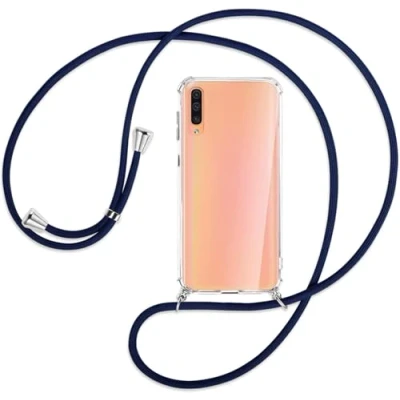 Image de SIMao Collier pour Samsung Galaxy A50/ A50s/ A30s Coque Transparent Silicone Housse avec Cordon de Necklace Lanyard Case Étui Téléphone A10,Bleu foncé