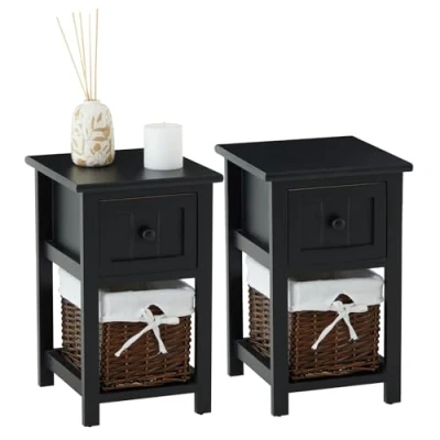 Image de IDIMEX Lot de 2 Tables Chevet Messina Table Nuit avec 1 tiroir et Panier, en Bois Noir