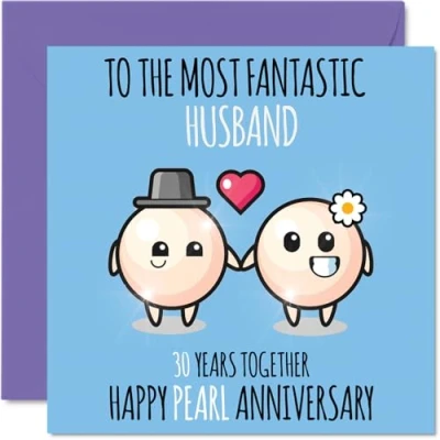 Image de Stuff4 Jolie carte d&#039;anniversaire de mariage avec perles pour mari 30 ans ensemble cartes vœux 30e anniversaire la part sa femme, trentième