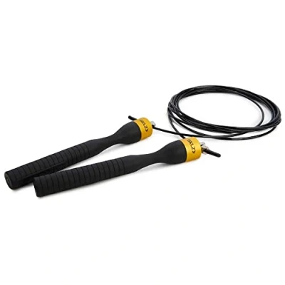 Image de SKLZ Speed Rope Pro, Noir Poignée ergonomique confortable, roulements à billes lisses, câble durable anti torsion, corde enduite ajustable de 120&#039;&#039;, poignées légères 6&#039;&#039; en caoutchouc