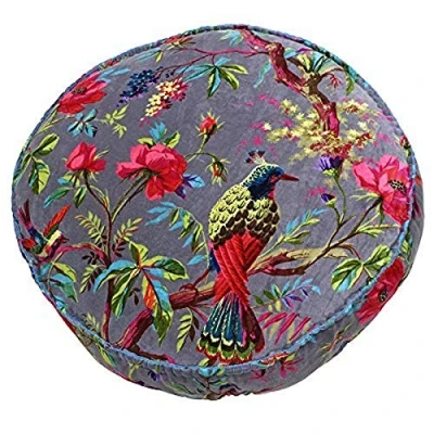 Image de Paoletti Riva Paradise Coussin Rond Couverture Vison Violet Oiseau Coloré Imprimer Faux Velours Tissu Cousu Arêtes 100% Coton 50X50X12Cm (20 « X20 » X5 Pouces) Conçu Au Royau