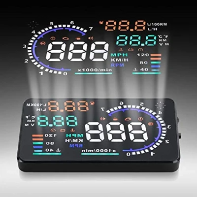 Image de Qiilu A8 5,5&quot; Voiture HUD Universel Interface Afficheur Tête Haute KM/h &amp; MPH Vitesse, OBD2 Projecteur Affichage Alerte RPM Tension d&#039;alarme(A9)