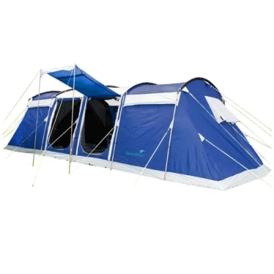 Image de Skandika Tente Tunnel Montana 8 Personnes de Camping avec/sans Tapis Sol Cousu, Technologie Sleeper, 3 4 cabines Couchage, 5000 mm (Bleu Fond Cousu + Sleeper)