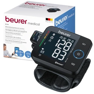 Image de Beurer BC 54 Tensiomètre au poignet connecté Bluetooth, technologie par inflation, indicateur de risque coloré et détection d&#039;arythmie, pour des tours 13,5 à 21,5 cm