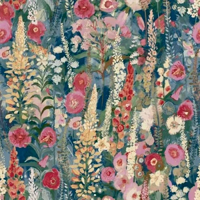 Image de Papier peint vinyle texturé motif forêt florale Delphinium Bleu / Rose Grandeco A74602