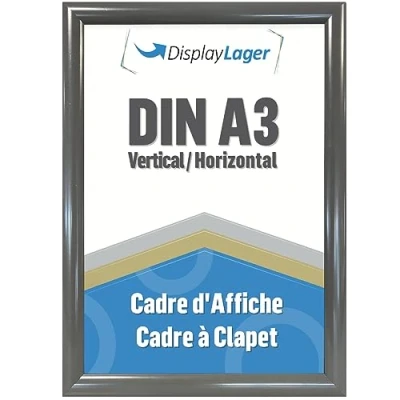 Image de DisplayLager, qualité danoise Cadre encliquetable A3 gris anthracite avec profil en aluminium de 25 mm, vitre protection antireflet, matériel fixation