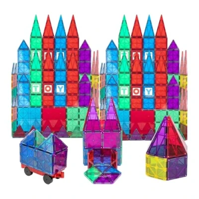Image de Playmags Lot De 56 Blocs Magnétiques pour Enfants avec Voiture Carreaux Construction Jouets STEM Durables Développer La Motricité Et Créativité
