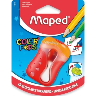 Image de Maped Taille Crayon Color’Peps 2 Trous Avec Réservoir pour Crayons de Couleur Arrondie Capot Protection Coloris Aléatoire