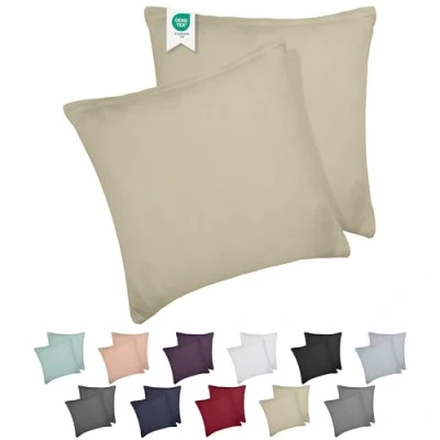 Image de BARBONS Housse d’Oreiller 80x80 Lot de 2 165 g/m² Certifié Oeko TEX, Coussin en Coton Jersey 100%, Taies Douces avec Fermeture Éclair (80x80 Sable)