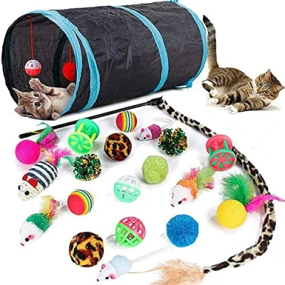 Image de 21 Pièces Jouet Chat Interieur Interactif Tunnel Pas Cher Chaton Souris Balle pour Plume Teaser Baguette