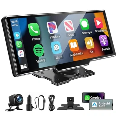 Image de 10.26 Pouces Ecran Tactile Autoradio Bluetooth avec Carplay Android Auto sans Fil, Voiture 1080P HD Caméra Arrière/FM/AUX/Mirror Link/Assistant Vocal/Navigation GPS