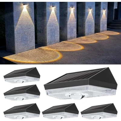 Image de ELLASAY Lampe Solaire Exterieur Applique: Lot De 6 LED lumiere Murale Jardin IP65 Étanche avec 10 luminaire Modes Éclairage coloré Puissant Pour Clôture Patio Terrasse Cour