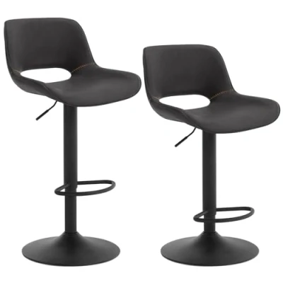 Image de WOLTU Tabouret Bar, Lot de 2, Chaise en Simili Cuir, Haute Cuisine, Réglable Hauteur, Siège Rembourré, Pivotant à 360, avec Dossier, Cadre Métal, Anthracite, BH402an 2