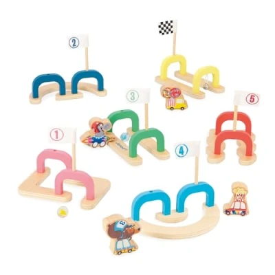 Image de Janod Jeu de Billes Enfant Applepop d&#039;Adresse 6 Passages + 2 4 Pions Développe Dextérité et Concentration Jouet en Bois FSC Dès 3 Ans,J03357