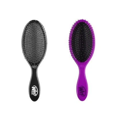 Image de Wetbrush Original Detangler With Ultra Sift Intelliflex Bristles to Gently Separate Knots Ease, Does Not Rip Hair, For All Hair Types, Black &amp; Purple BUNDLE