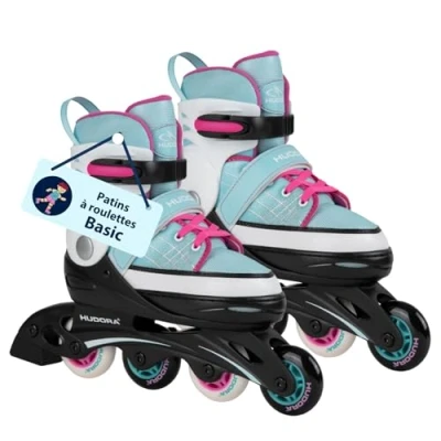 Image de HUDORA Patins à Roues alignées Basic Bleu/Menthe pour Enfants &amp; Adolescents en différentes Tailles roulettes Ajustables jusqu&#039;à 4 Idéal comme modèle de départ