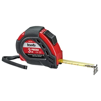Image de kwb PRECISA Mètre à ruban avec de mesure en acier, 3 m, dragonne, fixation pour ceinture incluse, crochet magnétique, travaux dans la construction