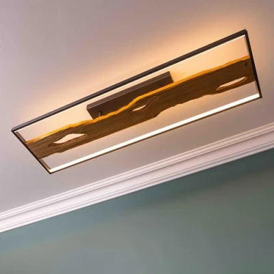 Image de Lightbox LED plafonnier de style rustique à intensité variable pour le salon ou la chambre coucher en blanc chaud 3000 K, 6600 lumens aluminium/métal/bois, noir/marron