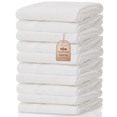 Image de NatureMark │ Lot de 10 Langes en Mousseline Couches lavables d&#039;environ 70 x cm, 100% Coton, Mousseline, Oeko Tex (Lot Blanc)