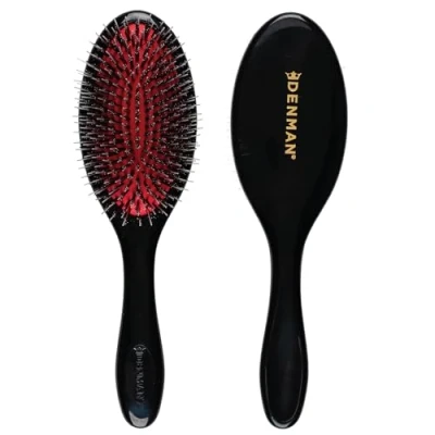 Image de Denman Cushion Hair Brush (Medium) with Soft Nylon Quill Boar Bristles Detangle and shine, adds gloss shine to the hair, gently smooths detangles curls fly aways Black, D81M