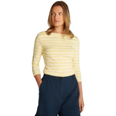 Image de Tommy Hilfiger NEW CODY SLIM BOAT Tshirt à manches longues, Femme, Taille: Small, Citronella/ecru