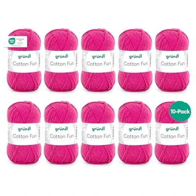 Image de Gründl Cotton Fun fil à tricoter/ crocheter (fil doux en 100% coton, certifié OEKO TEX, 50 g/115 m, taille d&#039;aiguille : 3 4, 1 pelote g), fuchsia
