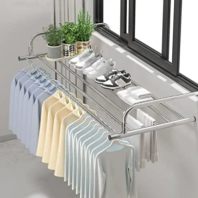 Image de Séchoir Mural Extensible Séchoir,Séchoir À Linge Express Radiateur Acier Suspendu Pliable Étendoir Pour Balcon Accrocher Sur Fenêtre Bain ( Color