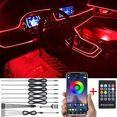 Image de TABEN Kit d&#039;éclairage d&#039;ambiance de Voiture Music Sync Multicolore RVB 16 Millions Couleurs 8 mètres Fibre Optique USB ambiant, télécommande RF et contrôle d&#039;application Bluetooth