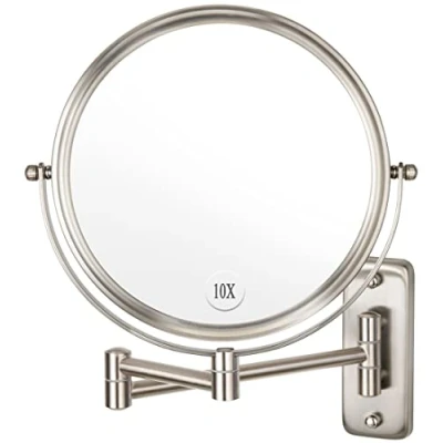 Image de Miroir de maquillage mural Grossissement x 10 20,3 cm Double face pivotant Extensible Finition nickel ALHAKIN