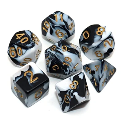 Image de CREEBUY DND RPG jeu de dés polyédriques noirs et blancs pour rôle Donjon Dragons D&amp;D Pathfinder avec sac à