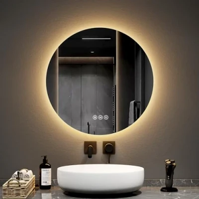Image de EMKE Miroir de Salle Bain Rond diamètre 60 cm, avec Anti buée+Interrupteur Tactile, LED rétro éclairé, 3 Couleurs lumière Variable