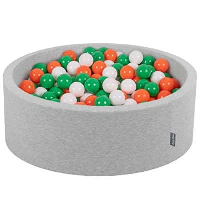 Image de KiddyMoon Piscine À Balles pour Bébé Rond 90X30cm/300 7Cm Fosses Boules Jouet Enfant, Irlande:Vert/Blanc/Orange