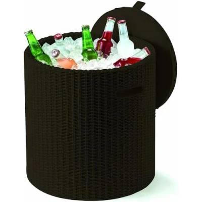 Image de Keter 17200045 Cool Stool Glacière/table d&#039;appoint en plastique imitation rotin Marron