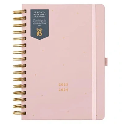 Image de Busy B Planificateur Life 17 mois Août 2023 Décembre 2024 Rose semainier A5 avec deux horaires, une pochette et des listes de shopping