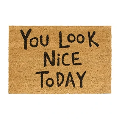 Image de Relaxdays 10020185 Paillasson en fibres de coco tapis sol porte entrée You look nice today dessous caoutchouc antidérapant PVC l x 60 40 cm, nature