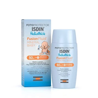 Image de ISDIN Fotoprotector Mineral Baby Pediatrics Crème solaire SPF 50 (50ml) Photoprotecteur fluide aux filtres minéraux spécialement formulé pour la peau fragile des bébés