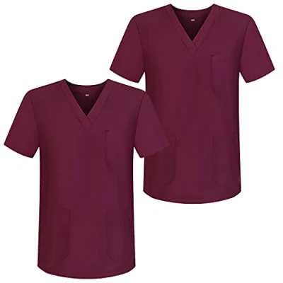Image de Misemiya Pack*2 VÊTEMENTS DE Travail Unisex COL PIC Manches Courtes Uniforme Clinique HÔPITAL Ref.817 Large, Grenat 68