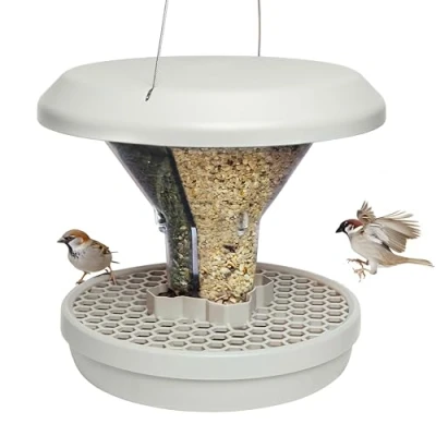 Image de SWISSINNO Mangeoire pour Oiseaux Davos Smart Birds. Nourrissez Les Pas rongeurs! Robust + Reliable for Hanging. Dual Food Chambers. Made in EU. Gris Clair